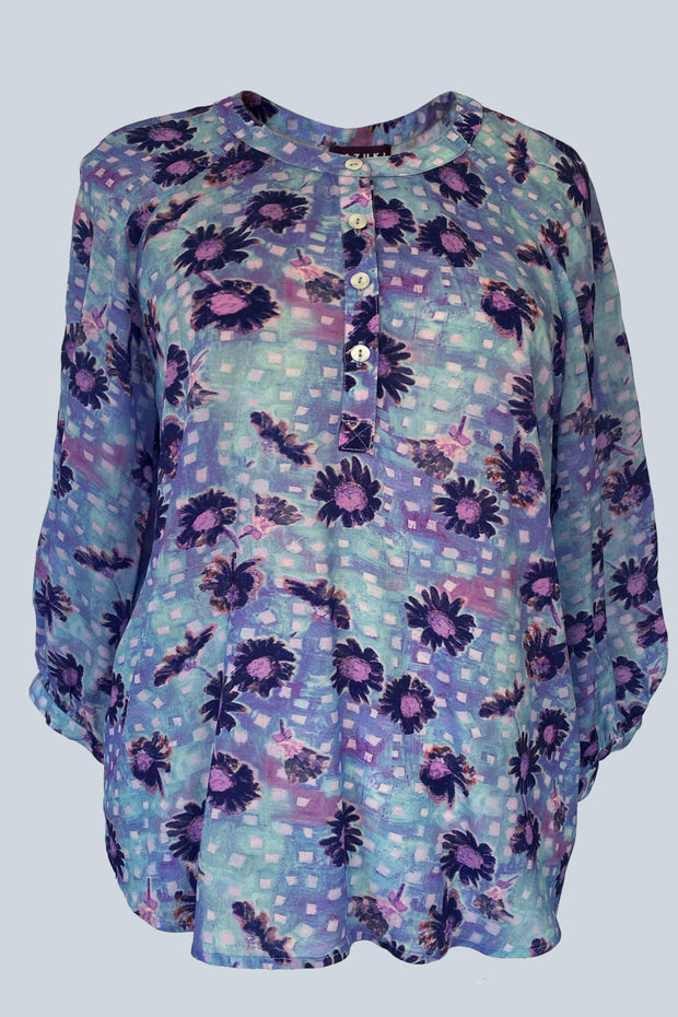 Luna Daisy Dots Silk Crepe de Chine Tunic Shirt