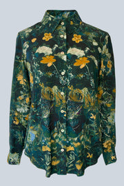 Concordia Nasturtium Tangle Teal Silk Crêpe de Chine Shirt