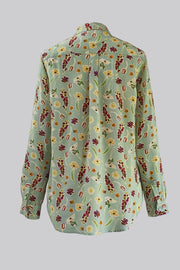 Concordia Petite Fleur Green Silk Crepe de Chine Classic Shirt