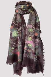 Damask Rose Grey Brown Pink Wool Silk Scarf