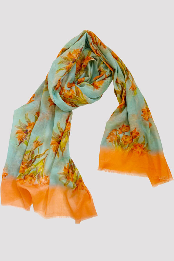 Fleur de Lis Aqua 100% Cotton Scarf