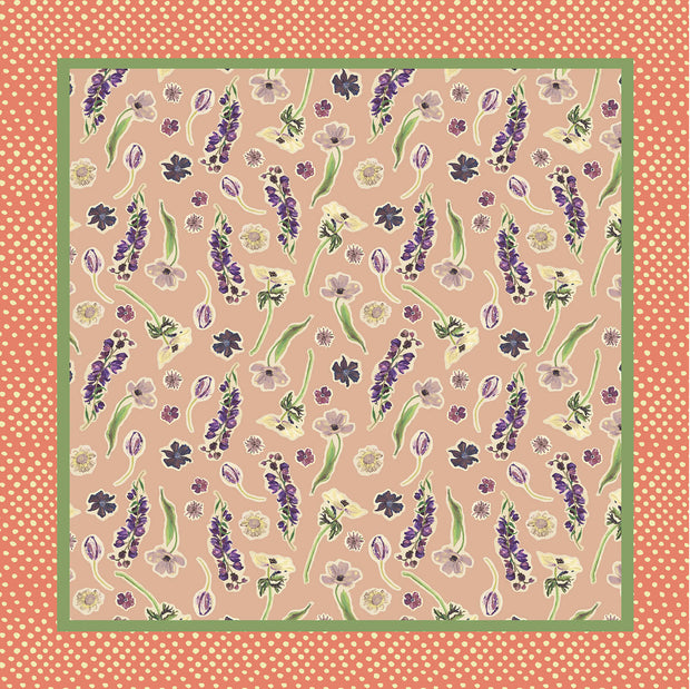 Spriggy Flowers Beige 100% Silk Crepe de Chine 68cm Square