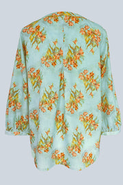 Luna Fleur de Lis Aqua Cotton Lawn Tunic Shirt