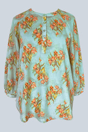 Luna Fleur de Lis Aqua Cotton Lawn Tunic Shirt