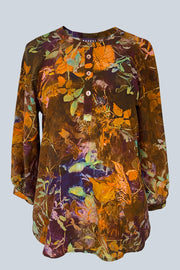 Luna Swirling Leaves Silk Crepe de Chine Tunic Shirt