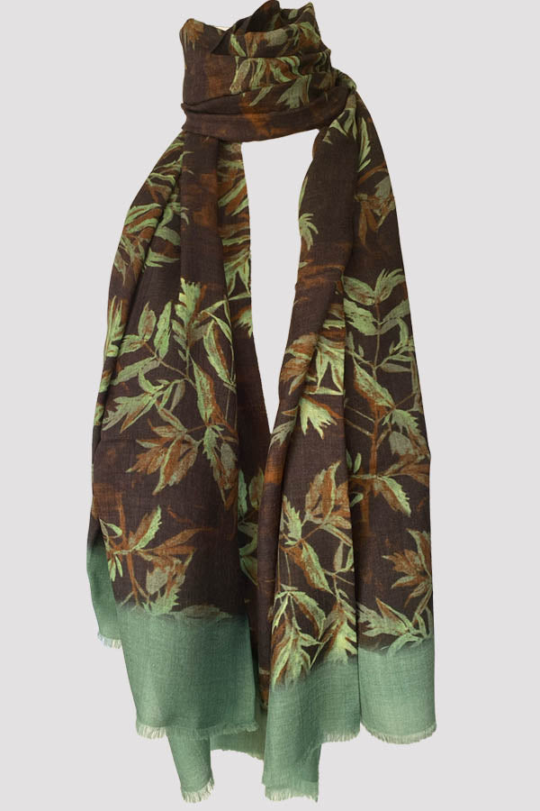 Nocturne Green Brown Wool Silk Scarf