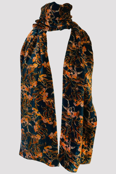 Oleander Teal/Orange Velvet Muffler