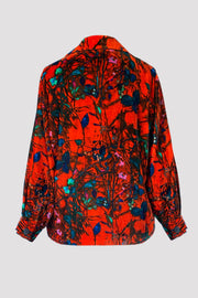 Elen Scattered Leaves Scarlet Boxy Velvet Jacket