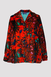 Elen Scattered Leaves Scarlet Boxy Velvet Jacket