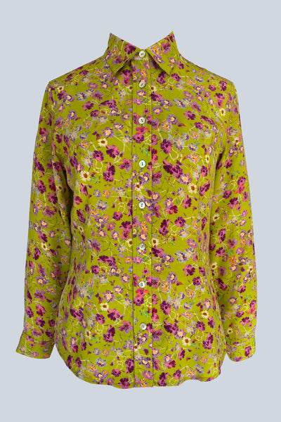 Veritas Violets Lime Silk Crepe de Chine Shirt