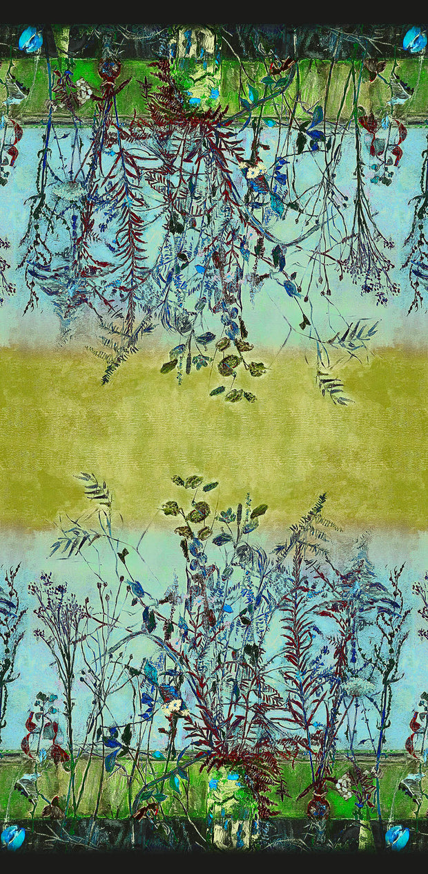 Wild Twigs Blue Green Wool Silk Scarf