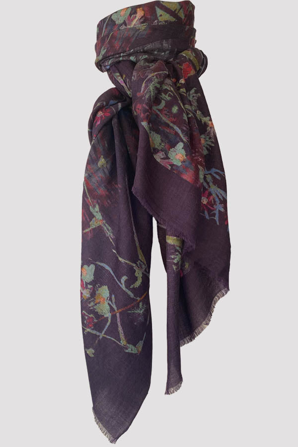 Wildwood Patch Plum Wool Silk Scarf