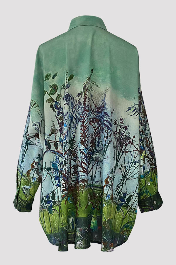 Aphaea Wild Twigs Green Crepe de Chine Shirt