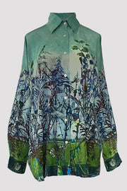 Aphaea Wild Twigs Green Crepe de Chine Shirt