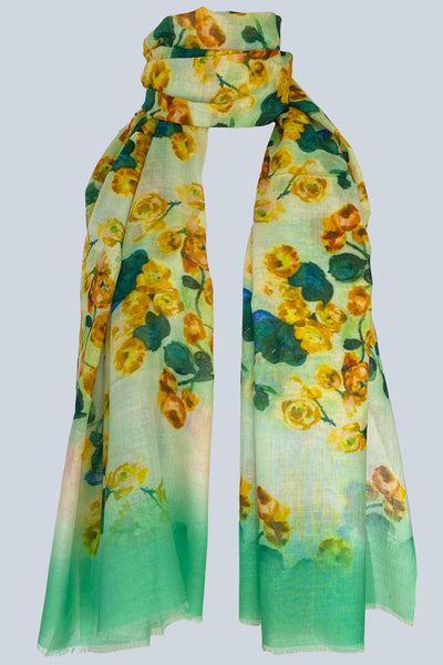 Rosy Posy Green 100% Cotton Scarf