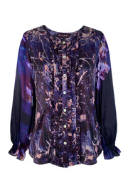 Fides Twigs Hellebore Violet Satin Frill Front Blouse